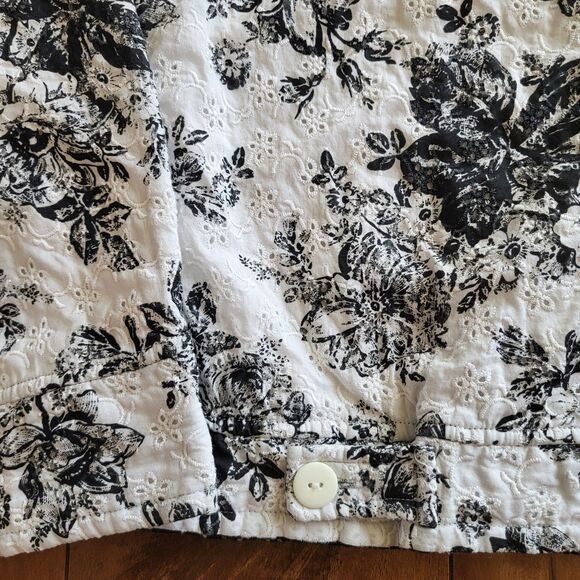 Reversible Quilted Jacket Womens Black White Floral Polka Dot Button Front Med - Picture 11 of 12